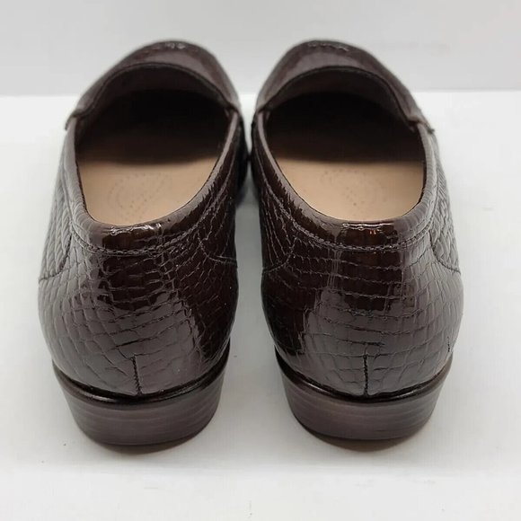 SAS Simplify 5.5 M Brown Leather Loafers Croc Embossed Womens Comfort Shoes - Picture 2 of 11